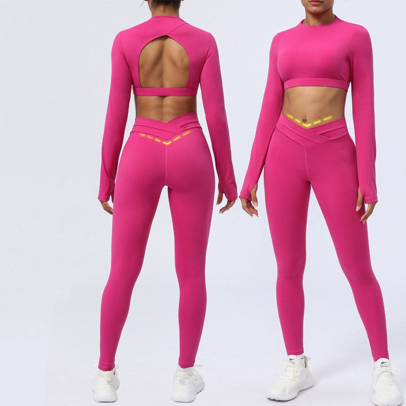 Buddha Stones 2Pcs Long Sleeve Backless Top Bra Leggings Pants Fitness Yoga Outfit Set - image 17