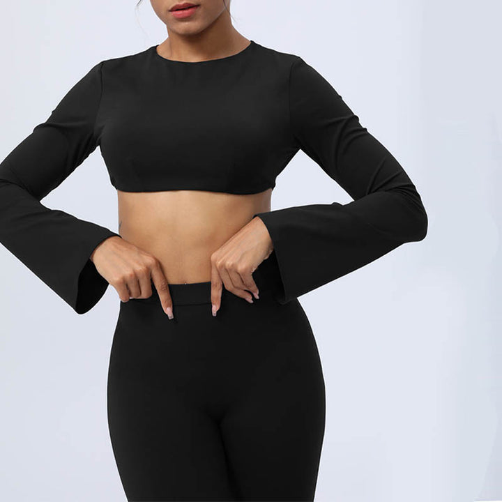 Buddha Stones Long Sleeve Backless Strap Top Bra Flare Pants Fitness Yoga Outfit - image 48