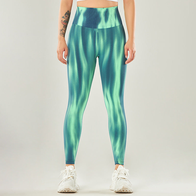 Buddha Stones Seamless Tie Dye Print Pants Sports High Waist Leggings Women's Yoga Pants - Green - L(Waist 67cm/Hips 78cm/Length 86cm) - image 6