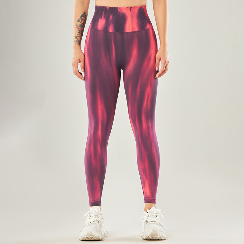 Buddha Stones Seamless Tie Dye Print Pants Sports High Waist Leggings Women's Yoga Pants - Red - L(Waist 67cm/Hips 78cm/Length 86cm) - image 10
