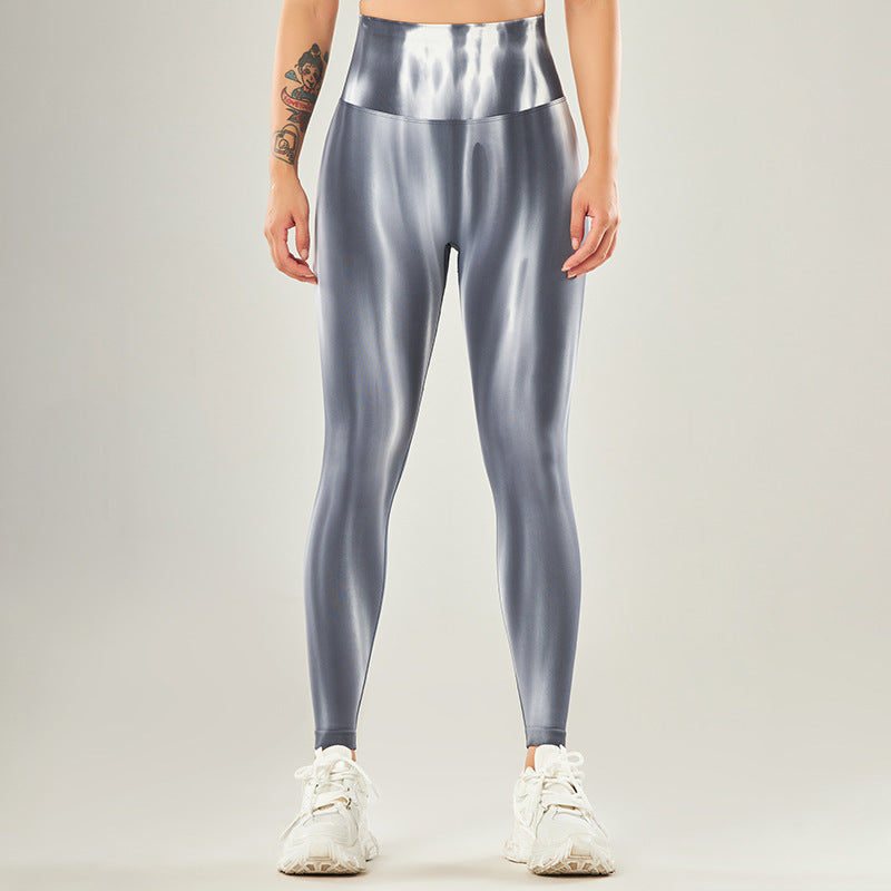 Buddha Stones Seamless Tie Dye Print Pants Sports High Waist Leggings Women's Yoga Pants - Gray - L(Waist 67cm/Hips 78cm/Length 86cm) - image 5