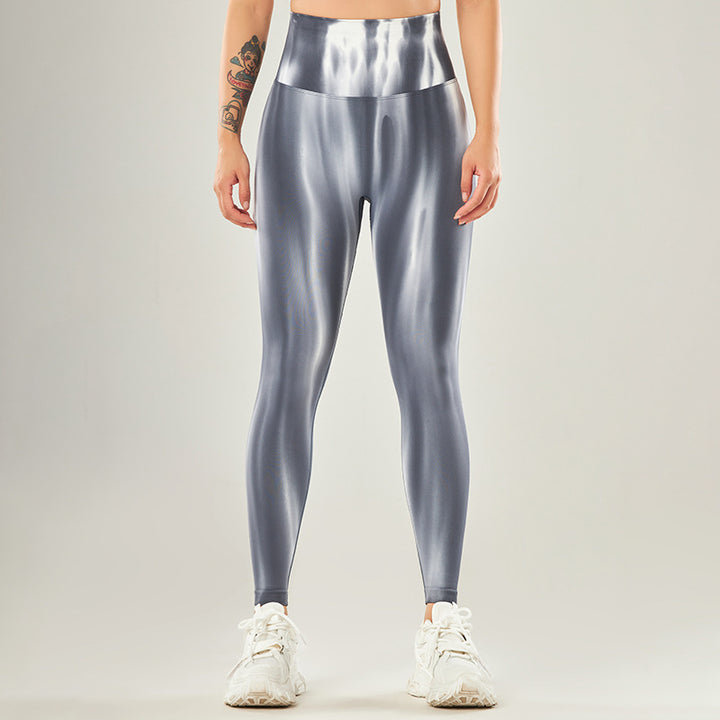 Buddha Stones Seamless Tie Dye Print Pants Sports High Waist Leggings Women's Yoga Pants - Gray - L(Waist 67cm/Hips 78cm/Length 86cm) - image 5
