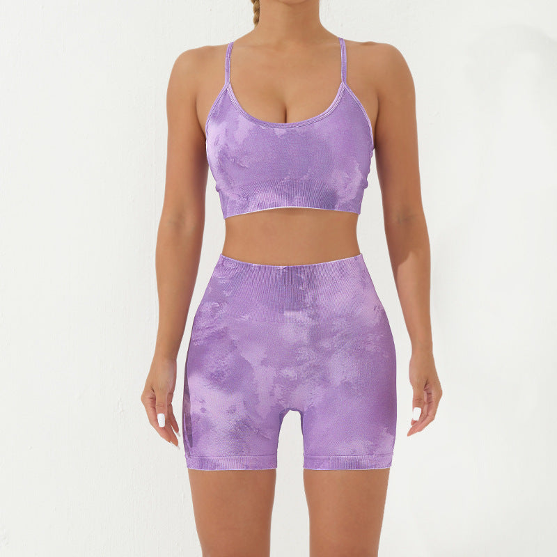 Buddha Stones 2Pcs Camo Print Backless Criss-Cross Strap Top Bra Shorts Leggings Pants Fitness Yoga Outfit Set - Purple - 2Pcs(Top&Shorts) - US8-10，UK/AU12-14，EU40-42 (L) - image 24