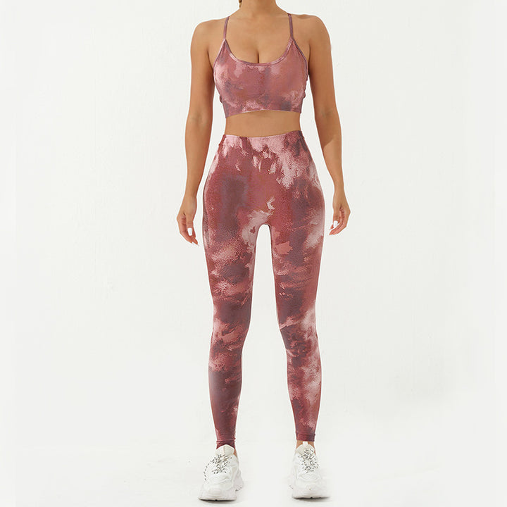 Buddha Stones 2Pcs Camo Print Backless Criss-Cross Strap Top Bra Shorts Leggings Pants Fitness Yoga Outfit Set - Burgundy - 2Pcs(Top&Pants) - US8-10，UK/AU12-14，EU40-42 (L) - image 13