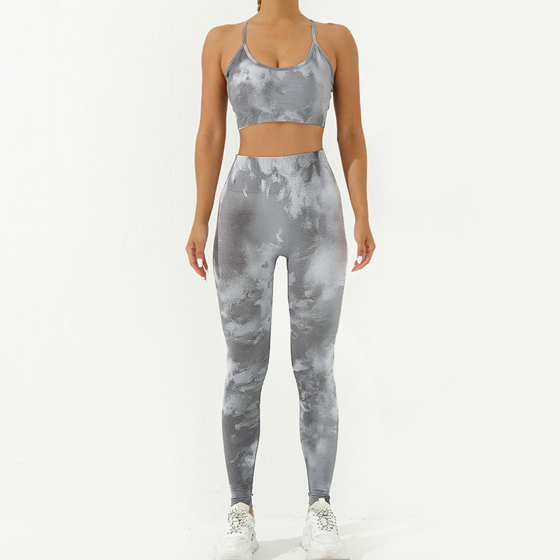 Buddha Stones 2Pcs Camo Print Backless Criss-Cross Strap Top Bra Shorts Leggings Pants Fitness Yoga Outfit Set - Gray - 2Pcs(Top&Pants) - US8-10，UK/AU12-14，EU40-42 (L) - image 23
