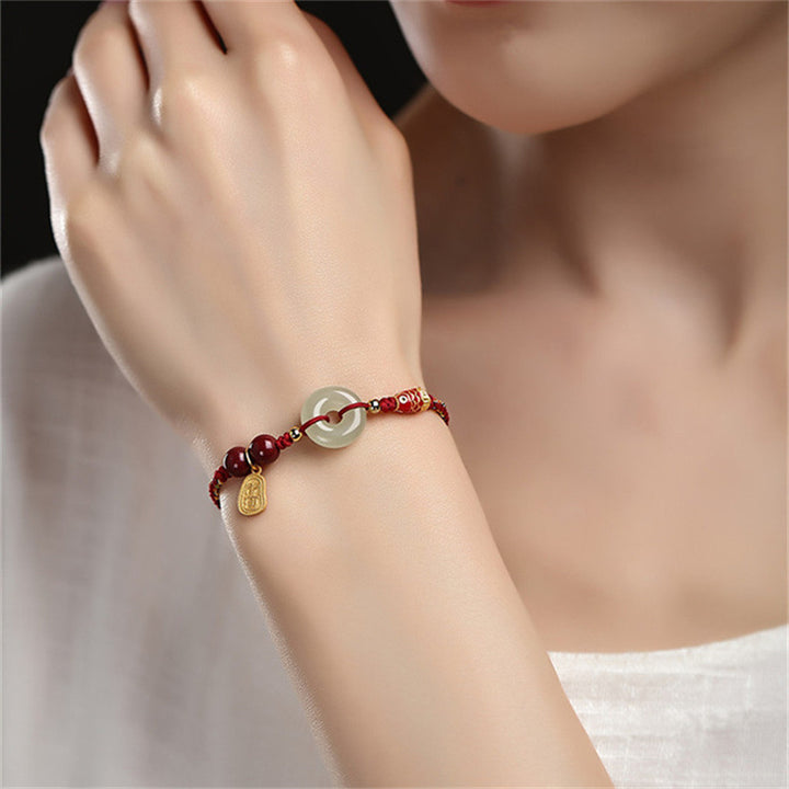 Buddha Stones 925 Sterling Silver Koi Fish Hetian Jade Peace Buckle Luck Bracelet - image 2