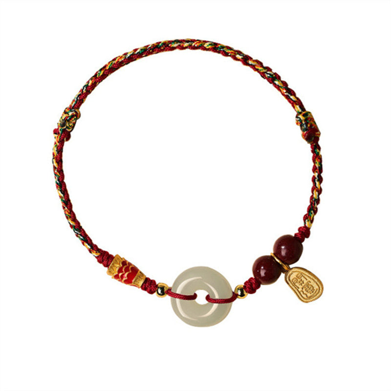 Buddha Stones 925 Sterling Silver Koi Fish Hetian Jade Peace Buckle Luck Bracelet - image 4