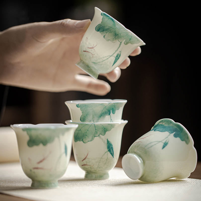 Buddha Stones Koi Fish Lotus Leaf Pattern Ceramic Teacup Kung Fu Tea Cup 65ml - image 0