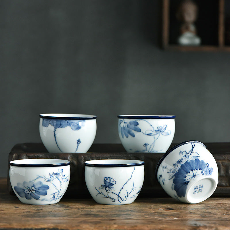 Buddha Stones Koi Fish Lotus Flower Leaf Mountains Tree Ceramic Teacup Kung Fu Tea Cup 130ml - image 0