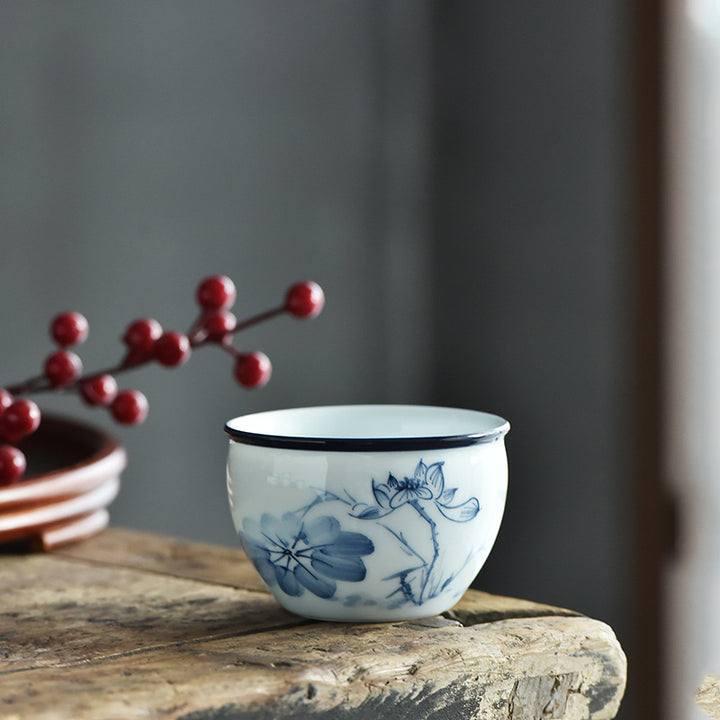 Buddha Stones Koi Fish Lotus Flower Leaf Mountains Tree Ceramic Teacup Kung Fu Tea Cup 130ml - Lotus Flower 7.7cm*5.1cm*130ml - image 5