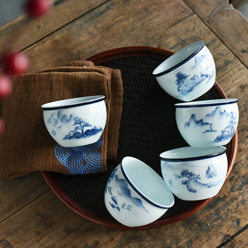 Buddha Stones Koi Fish Lotus Flower Leaf Mountains Tree Ceramic Teacup Kung Fu Tea Cup 130ml - image 1