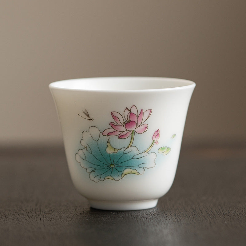 Buddha Stones Lotus Flower Leaf Mountain Pavilion Elk Peony Ceramic Teacup Kung Fu Tea Cup - 4.8cm*5.7cm*55ml - Lotus Flower Leaf - image 0