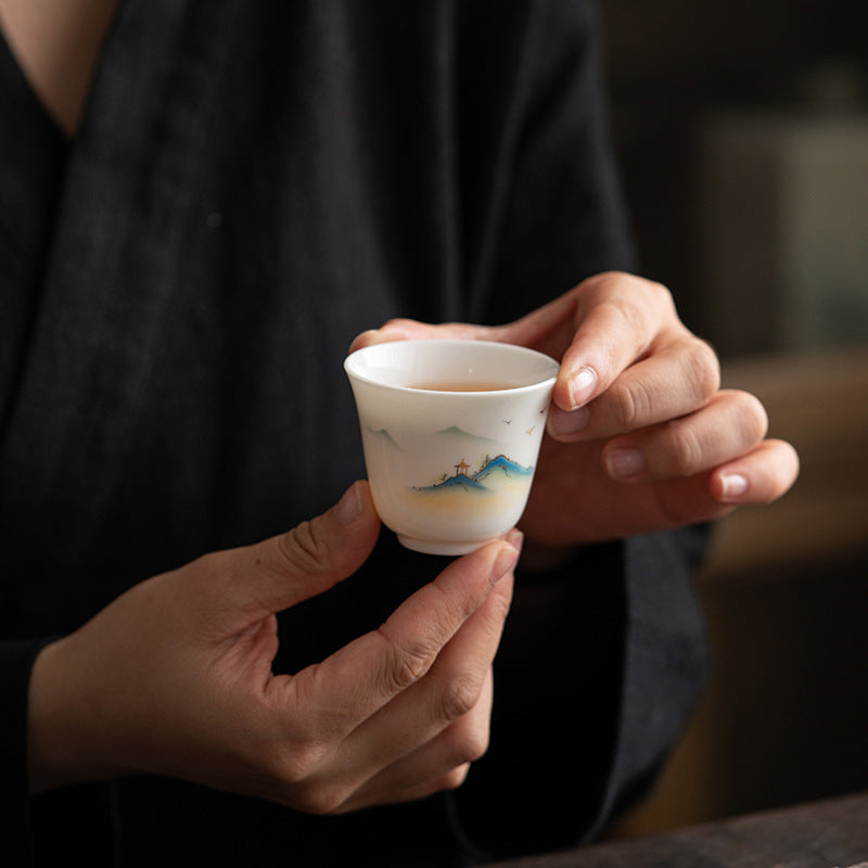 Buddha Stones Lotus Flower Leaf Mountain Pavilion Elk Peony Ceramic Teacup Kung Fu Tea Cup - image 10