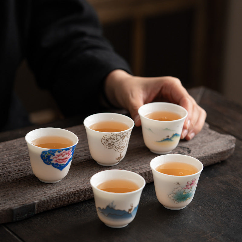 Buddha Stones Lotus Flower Leaf Mountain Pavilion Elk Peony Ceramic Teacup Kung Fu Tea Cup - image 1