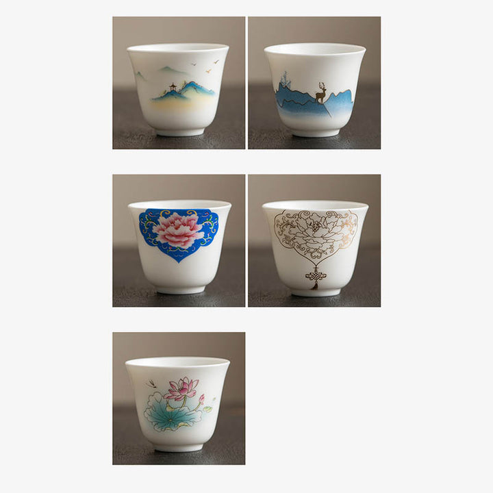 Buddha Stones Lotus Flower Leaf Mountain Pavilion Elk Peony Ceramic Teacup Kung Fu Tea Cup - image 16
