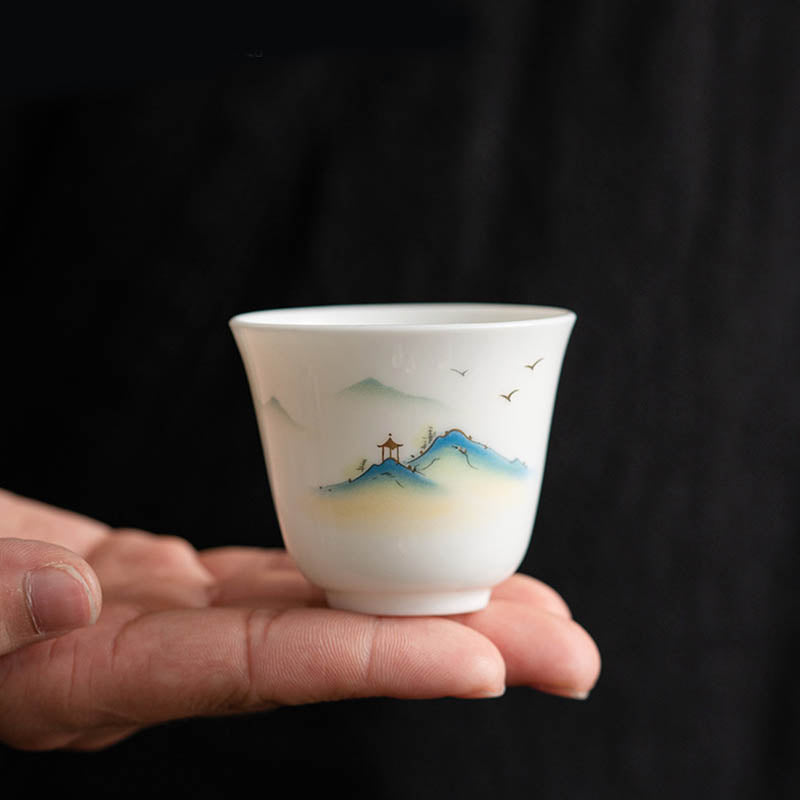 Buddha Stones Lotus Flower Leaf Mountain Pavilion Elk Peony Ceramic Teacup Kung Fu Tea Cup - image 5