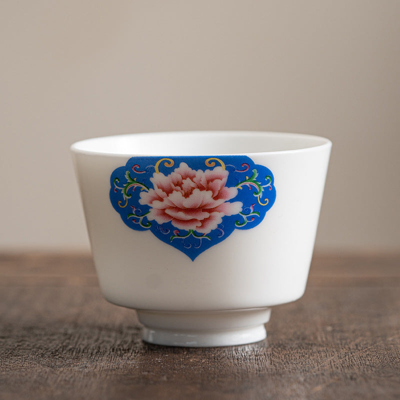 Buddha Stones Lotus Flower Leaf Mountain Pavilion Elk Peony Ceramic Teacup Kung Fu Tea Cup - 5.7cm*7.3cm*100ml - Red Peony - image 30