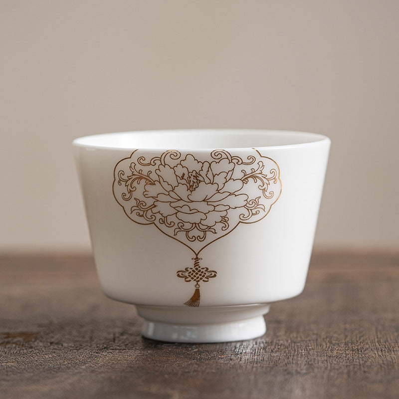 Buddha Stones Lotus Flower Leaf Mountain Pavilion Elk Peony Ceramic Teacup Kung Fu Tea Cup - 5.7cm*7.3cm*100ml - Golden Peony - image 31