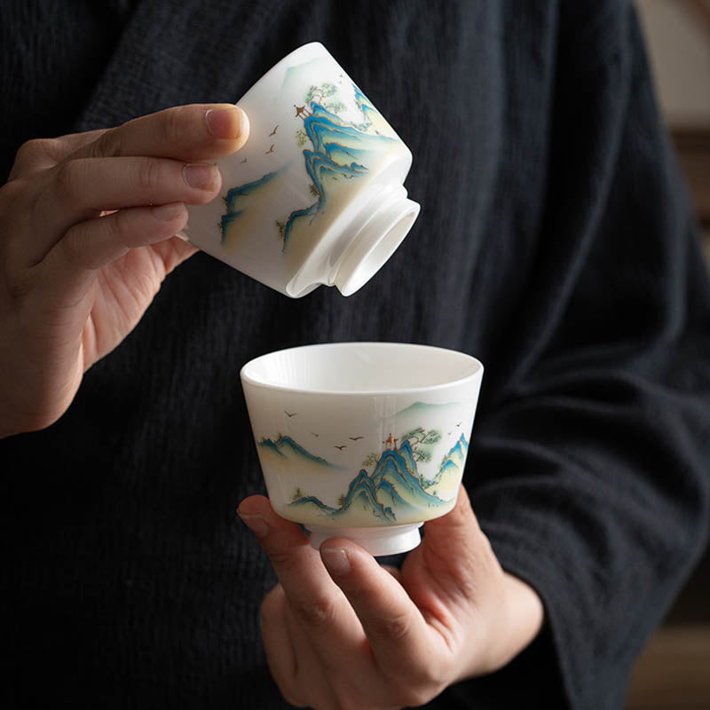 Buddha Stones Lotus Flower Leaf Mountain Pavilion Elk Peony Ceramic Teacup Kung Fu Tea Cup - image 22