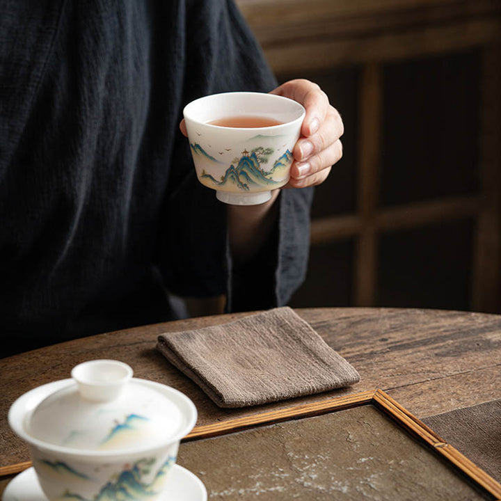 Buddha Stones Lotus Flower Leaf Mountain Pavilion Elk Peony Ceramic Teacup Kung Fu Tea Cup - image 26