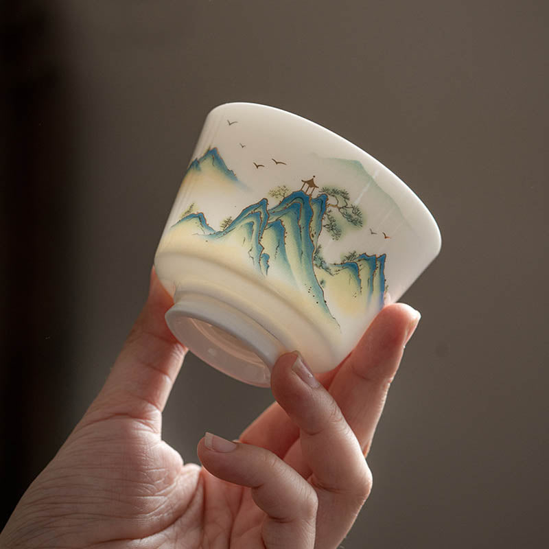 Buddha Stones Lotus Flower Leaf Mountain Pavilion Elk Peony Ceramic Teacup Kung Fu Tea Cup - image 21