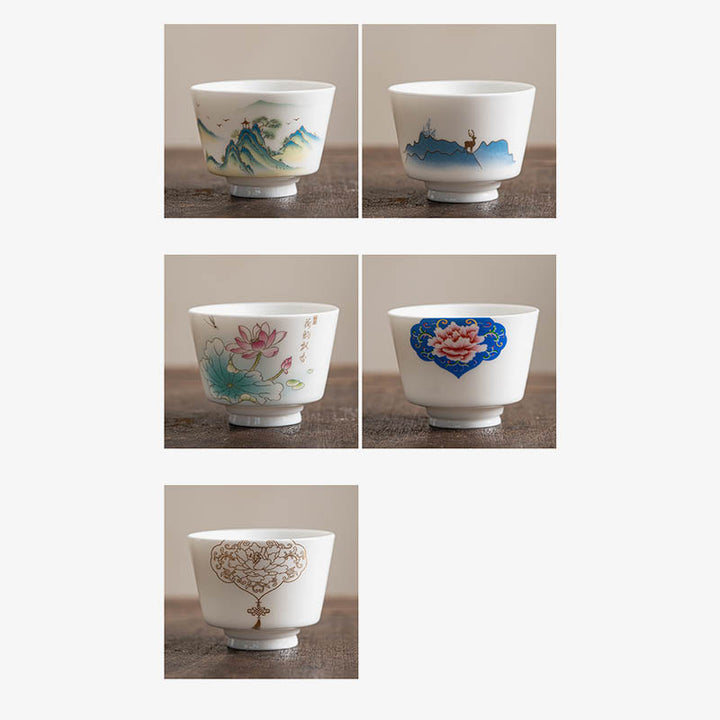 Buddha Stones Lotus Flower Leaf Mountain Pavilion Elk Peony Ceramic Teacup Kung Fu Tea Cup - image 32