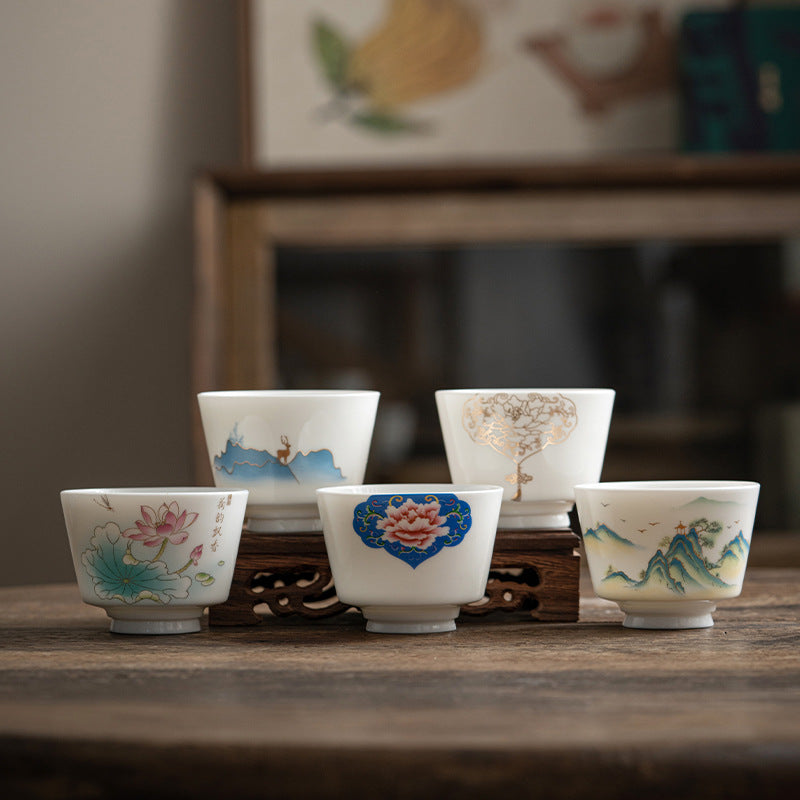 Buddha Stones Lotus Flower Leaf Mountain Pavilion Elk Peony Ceramic Teacup Kung Fu Tea Cup - image 18