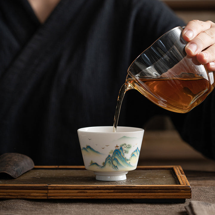 Buddha Stones Lotus Flower Leaf Mountain Pavilion Elk Peony Ceramic Teacup Kung Fu Tea Cup - image 24