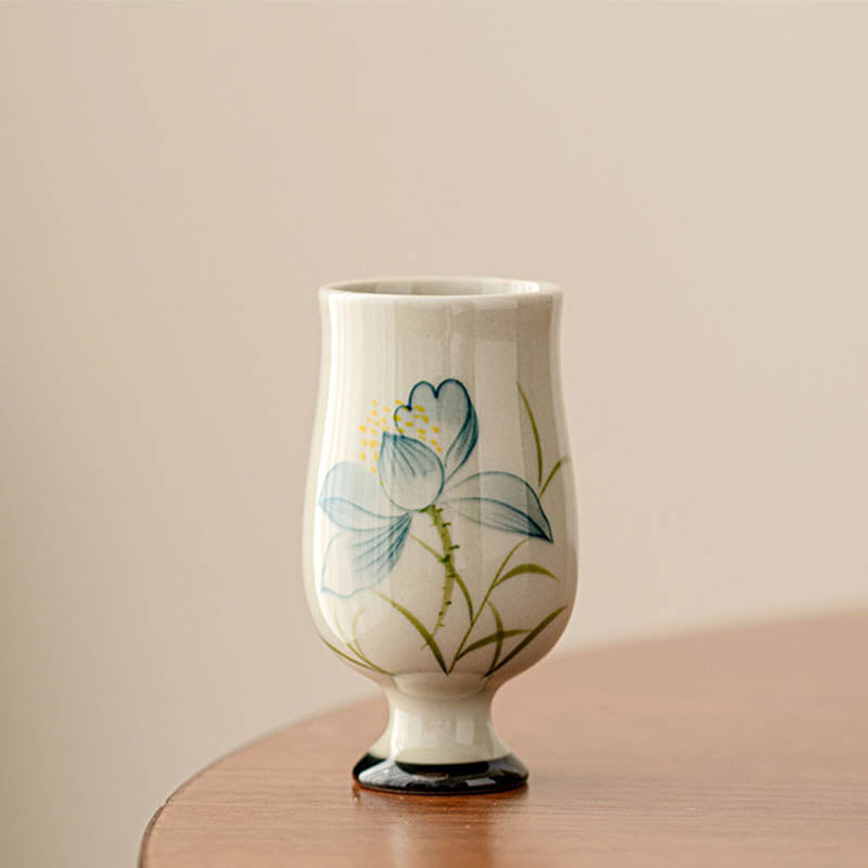 Buddha Stones Hand Painted Lotus Flower Ceramic Teacup Kung Fu Tea Cup - 3cm*7.5cm*35ml - image 9
