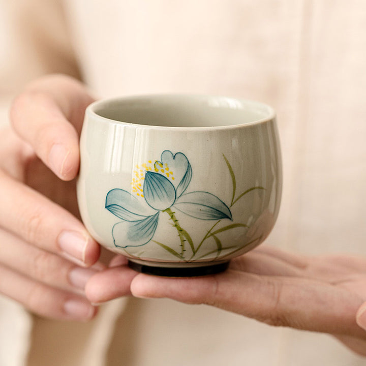 Buddha Stones Hand Painted Lotus Flower Ceramic Teacup Kung Fu Tea Cup - image 2