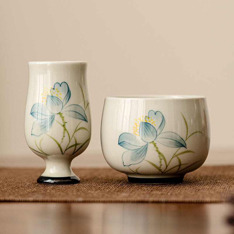 Buddha Stones Hand Painted Lotus Flower Ceramic Teacup Kung Fu Tea Cup - image 0
