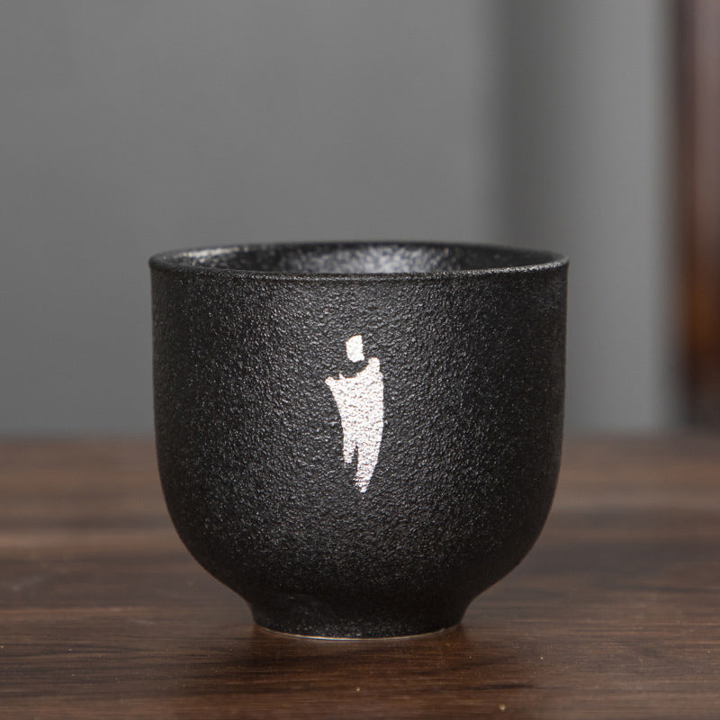 Buddha Stones Hand Painted Lotus Flower Bamboo Chrysanthemum Black Pottery Ceramic Teacup Kung Fu Tea Cup 95ml - White Black 6.3cm*5.7cm*95ml - image 4