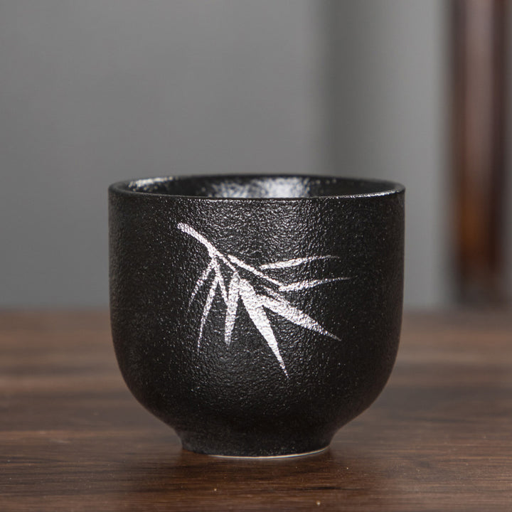Buddha Stones Hand Painted Lotus Flower Bamboo Chrysanthemum Black Pottery Ceramic Teacup Kung Fu Tea Cup 95ml - Bamboo Leaves 6.3cm*5.7cm*95ml - image 5