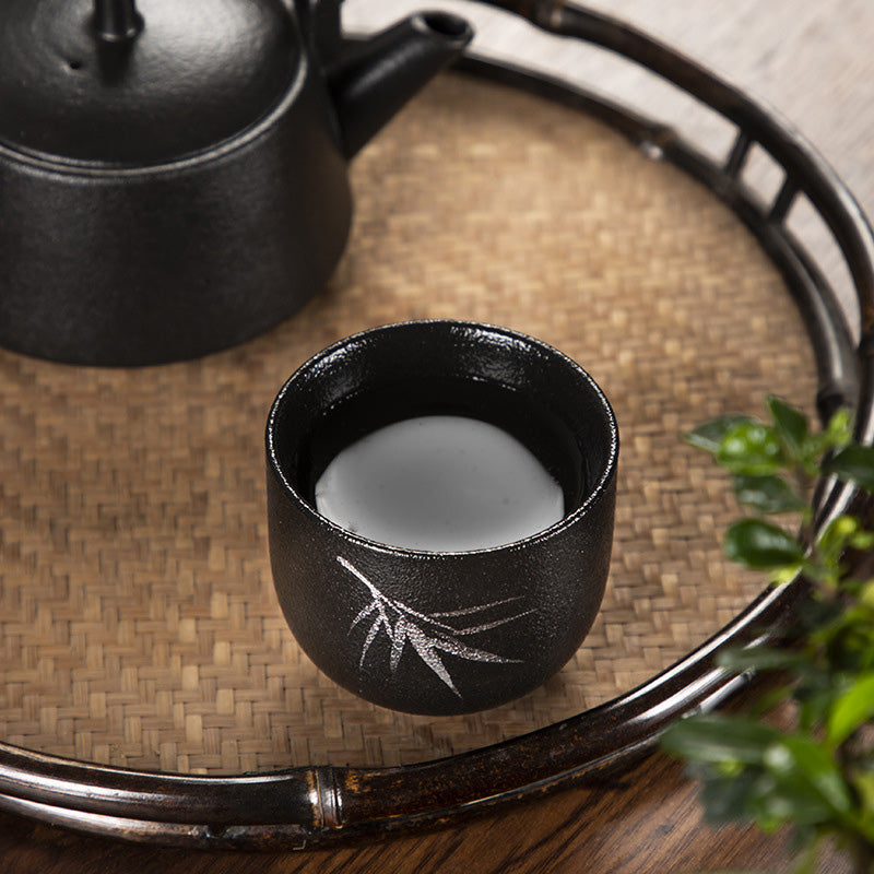 Buddha Stones Hand Painted Lotus Flower Bamboo Chrysanthemum Black Pottery Ceramic Teacup Kung Fu Tea Cup 95ml - image 18