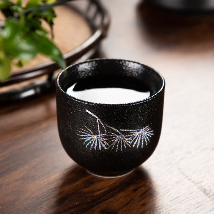 Buddha Stones Hand Painted Lotus Flower Bamboo Chrysanthemum Black Pottery Ceramic Teacup Kung Fu Tea Cup 95ml - image 17