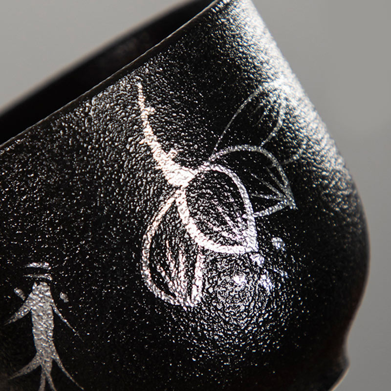 Buddha Stones Hand Painted Lotus Flower Bamboo Chrysanthemum Black Pottery Ceramic Teacup Kung Fu Tea Cup 95ml - image 14