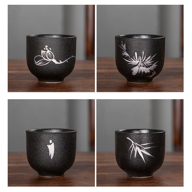 Buddha Stones Hand Painted Lotus Flower Bamboo Chrysanthemum Black Pottery Ceramic Teacup Kung Fu Tea Cup 95ml - image 20