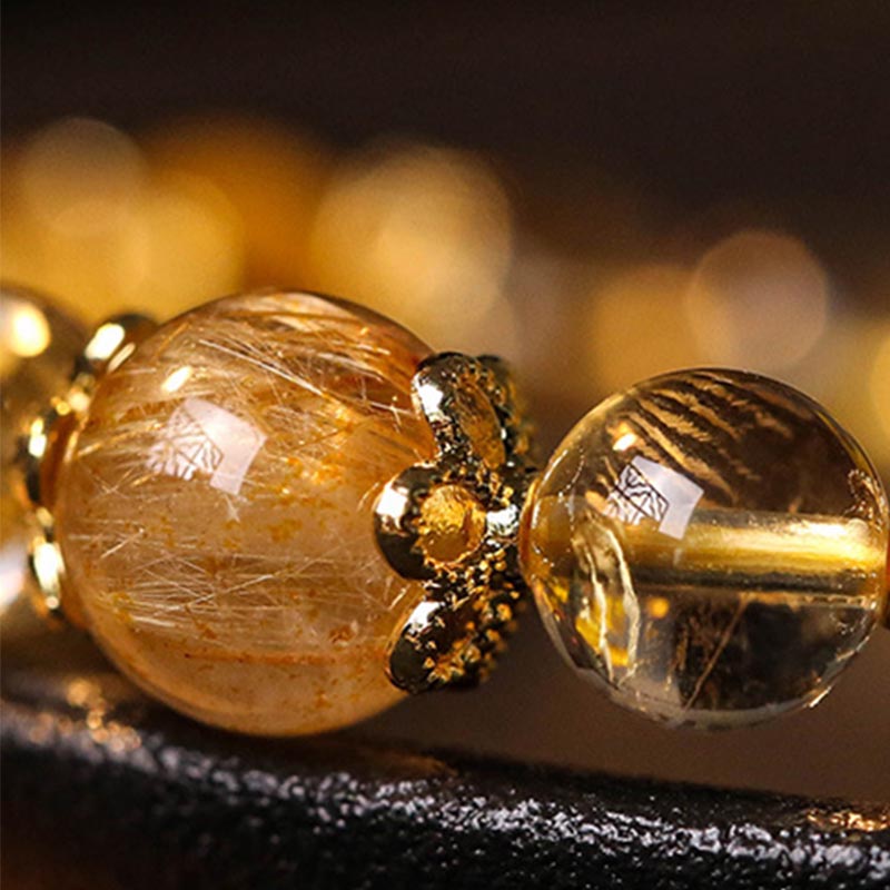 Buddha Stones Natural Citrine Amethyst Rutilated Quartz Prosperity Protection Bracelet - image 4