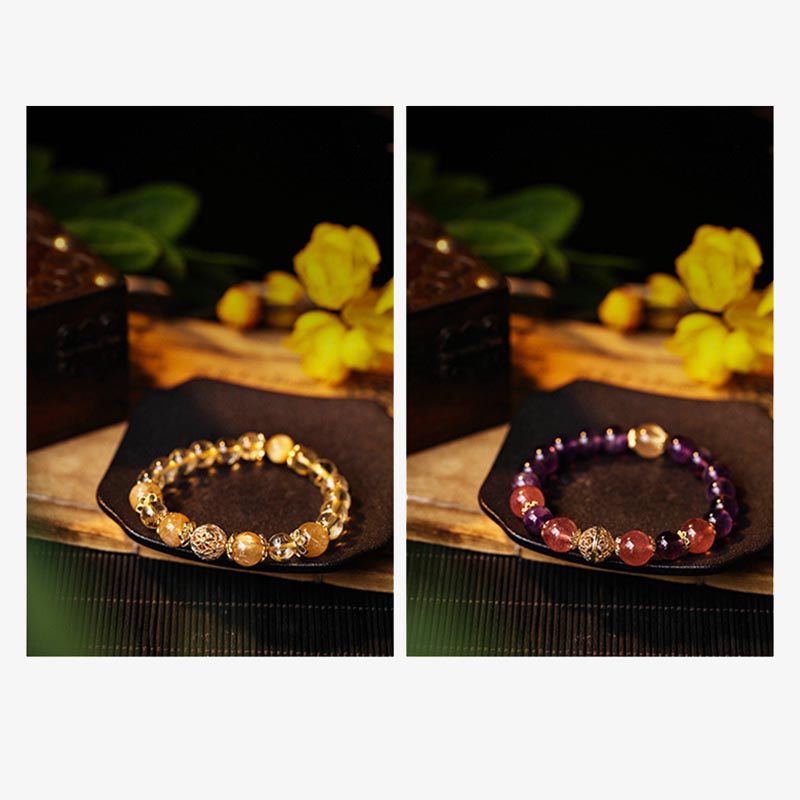 Buddha Stones Natural Citrine Amethyst Rutilated Quartz Prosperity Protection Bracelet - image 10