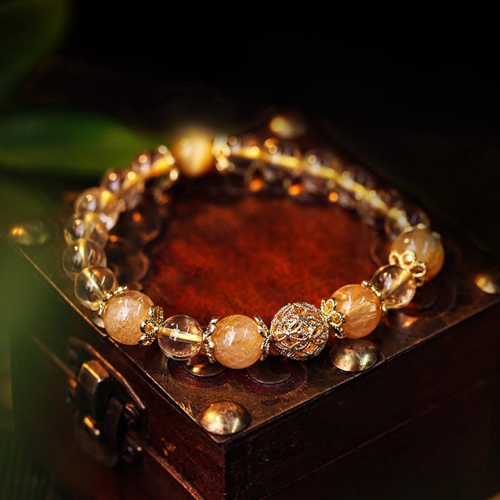 Buddha Stones Natural Citrine Amethyst Rutilated Quartz Prosperity Protection Bracelet - image 3