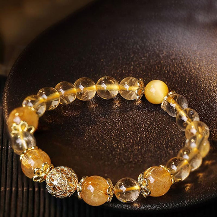 Buddha Stones Natural Citrine Amethyst Rutilated Quartz Prosperity Protection Bracelet - image 2