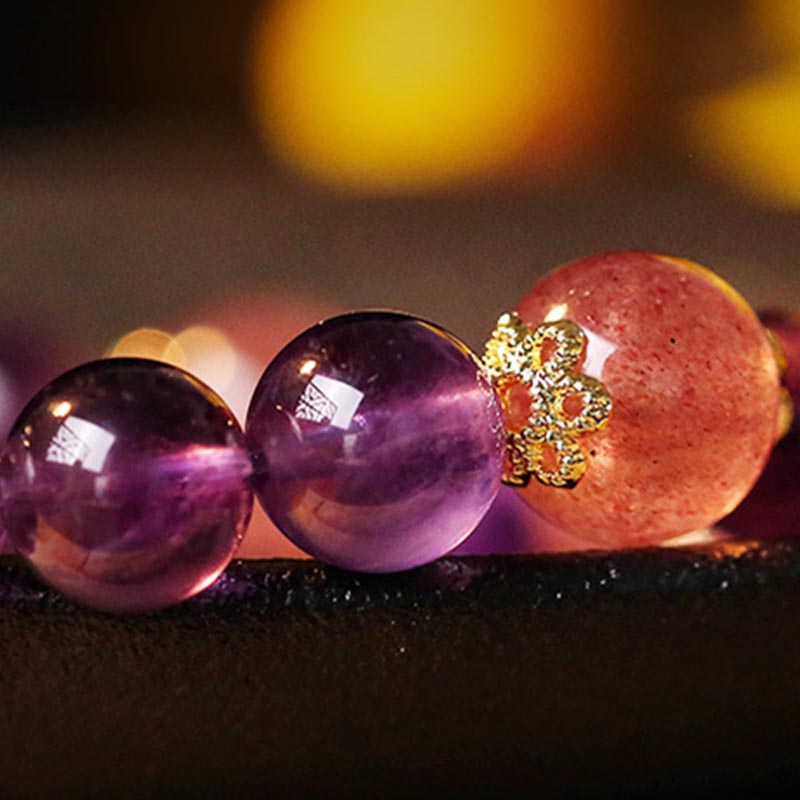 Buddha Stones Natural Citrine Amethyst Rutilated Quartz Prosperity Protection Bracelet - image 8
