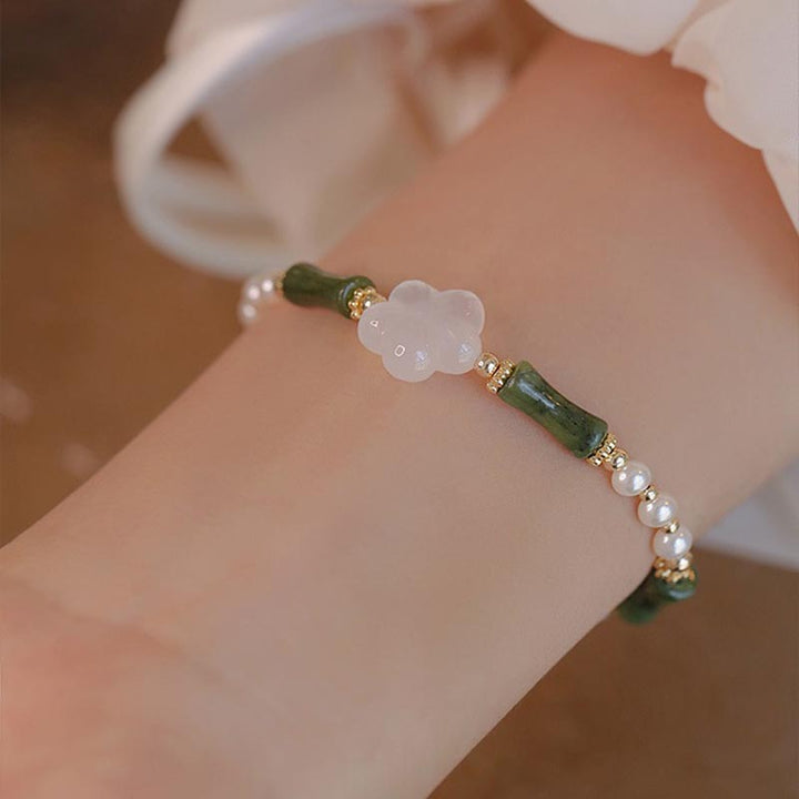 Buddha Stones Peridot Bamboo Flower Agate Pearl Peace Bracelet - image 4