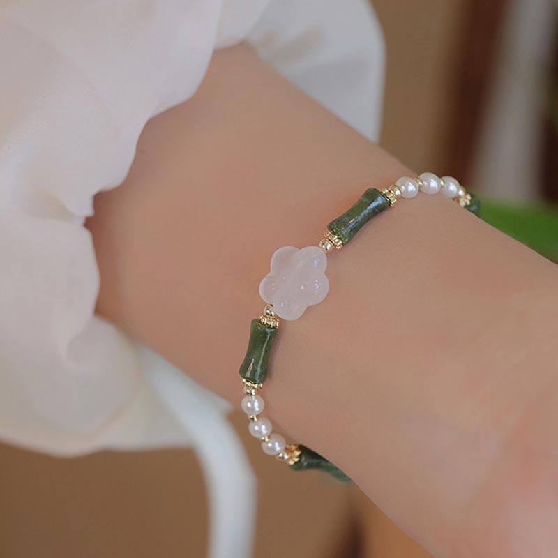 Buddha Stones Peridot Bamboo Flower Agate Pearl Peace Bracelet - image 5