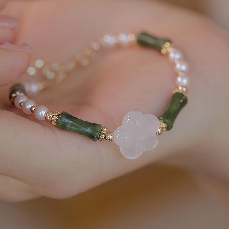 Buddha Stones Peridot Bamboo Flower Agate Pearl Peace Bracelet - image 3