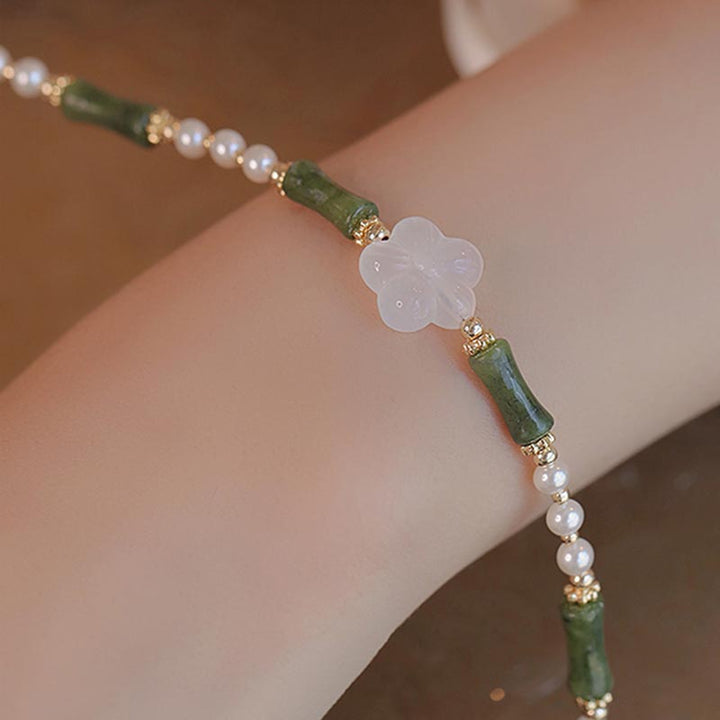 Buddha Stones Peridot Bamboo Flower Agate Pearl Peace Bracelet - image 7