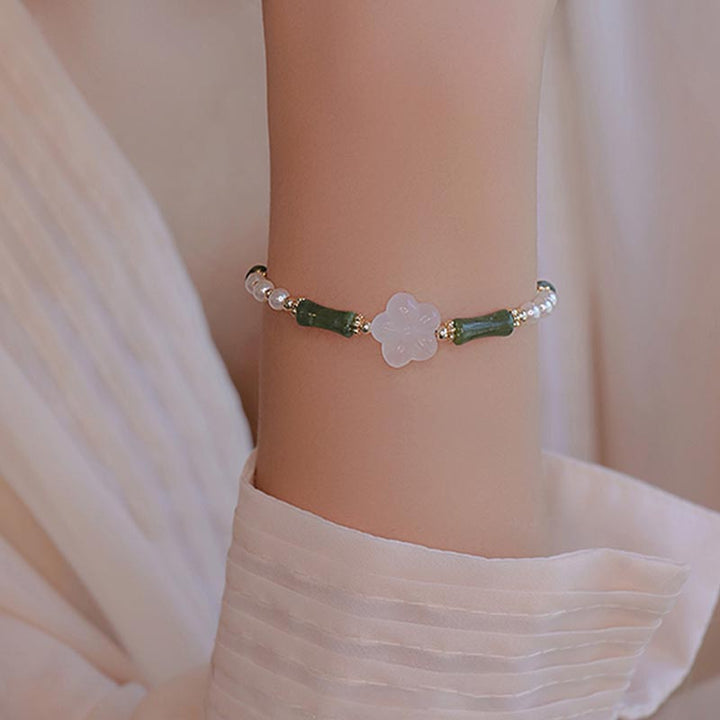Buddha Stones Peridot Bamboo Flower Agate Pearl Peace Bracelet - image 6