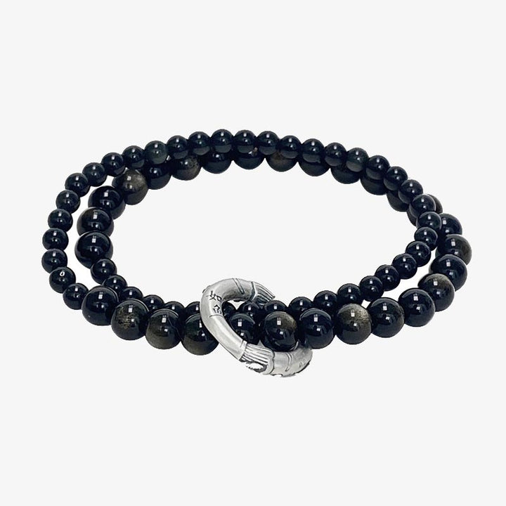 Buddha Stones 999 Sterling Silver Black Obsidian Fulfillment Strength Double Layer Bracelet - image 9