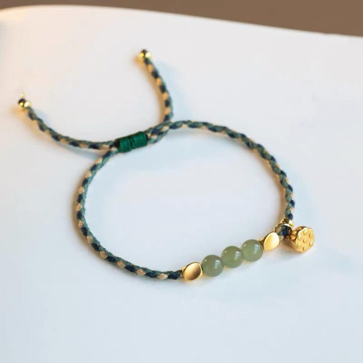 Buddha Stones Handcrafted Hetian Jade Lotus Charm Luck Braided Bracelet - image 7