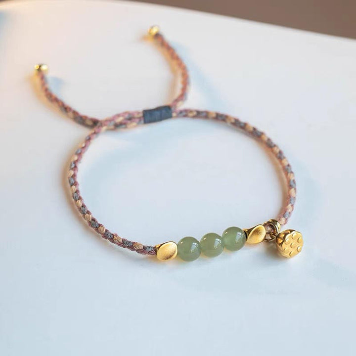 Buddha Stones Handcrafted Hetian Jade Lotus Charm Luck Braided Bracelet - image 10